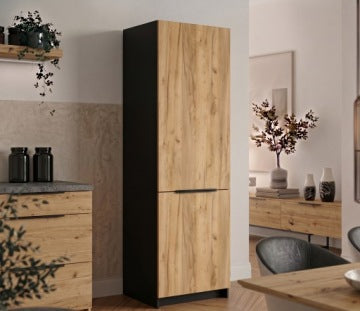 Wysoki słupek kuchenny KIRA 60 x 200 cm czarny z frontem dąb craft