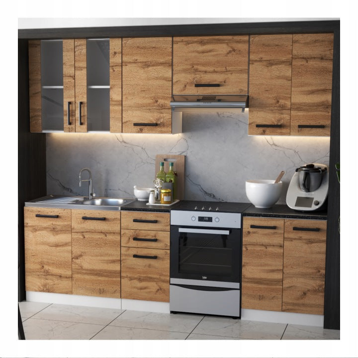 Zestaw mebli kuchennych JOLA 2,4 m z blatem w dekorze wotan